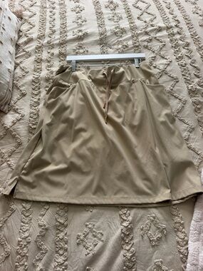 Neutral Beige Drawstring A-Line Skort